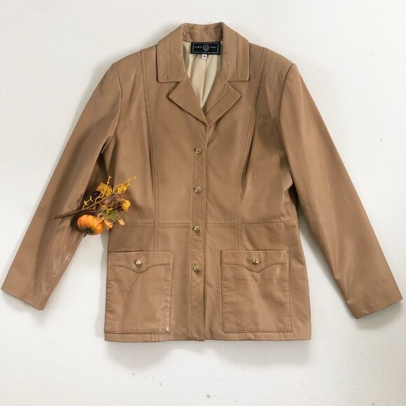 Vintage St. John Sport By Marie Gray 100% Leather Jacket Camel Size Medium EUC - Picture 3 of 16